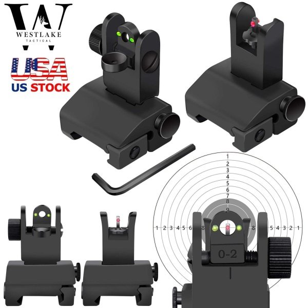 Fiber Optics Tactical 223 556 Flip Up Rapid Transition Front and Rear Iron Sight