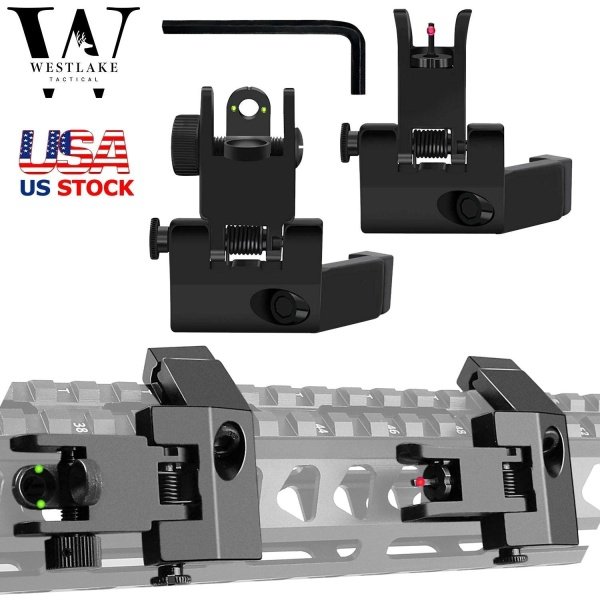 Fiber Optics Foldable Iron Sights 45° Offset Flip-up Front and Rear Sights