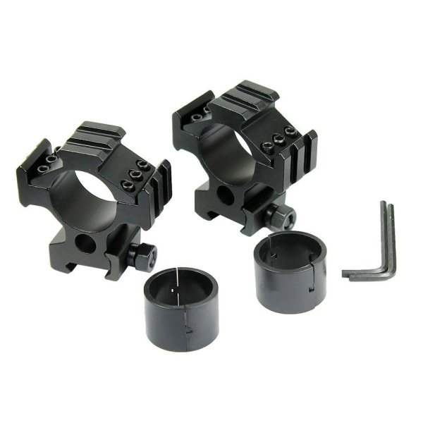 Set of 2 Laser - Light / Scope Ring Mount - Tri-rail & 30mm + 1" Reducer Insert