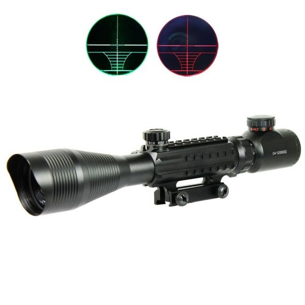 4-12X50 EG Optical Rifle Scope Red Green Dual illuminated with Side Rails-Mount