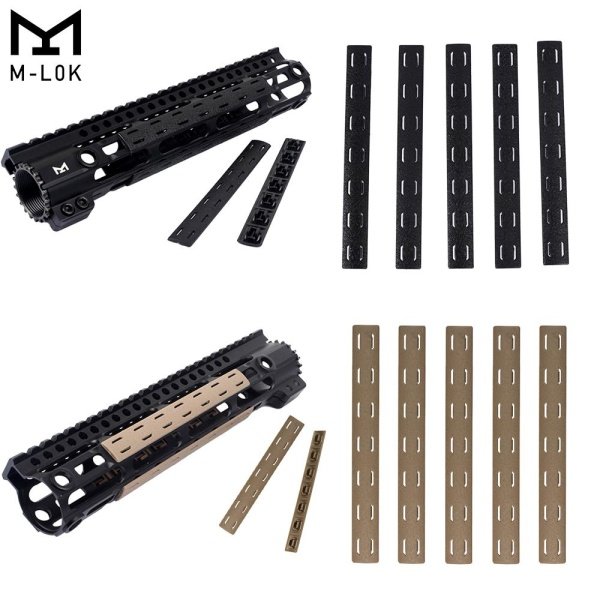 5.5" M-LOK Rail Panel Cover Handguard Slot Covers Snap-in 5 PCS Pack Black / Tan